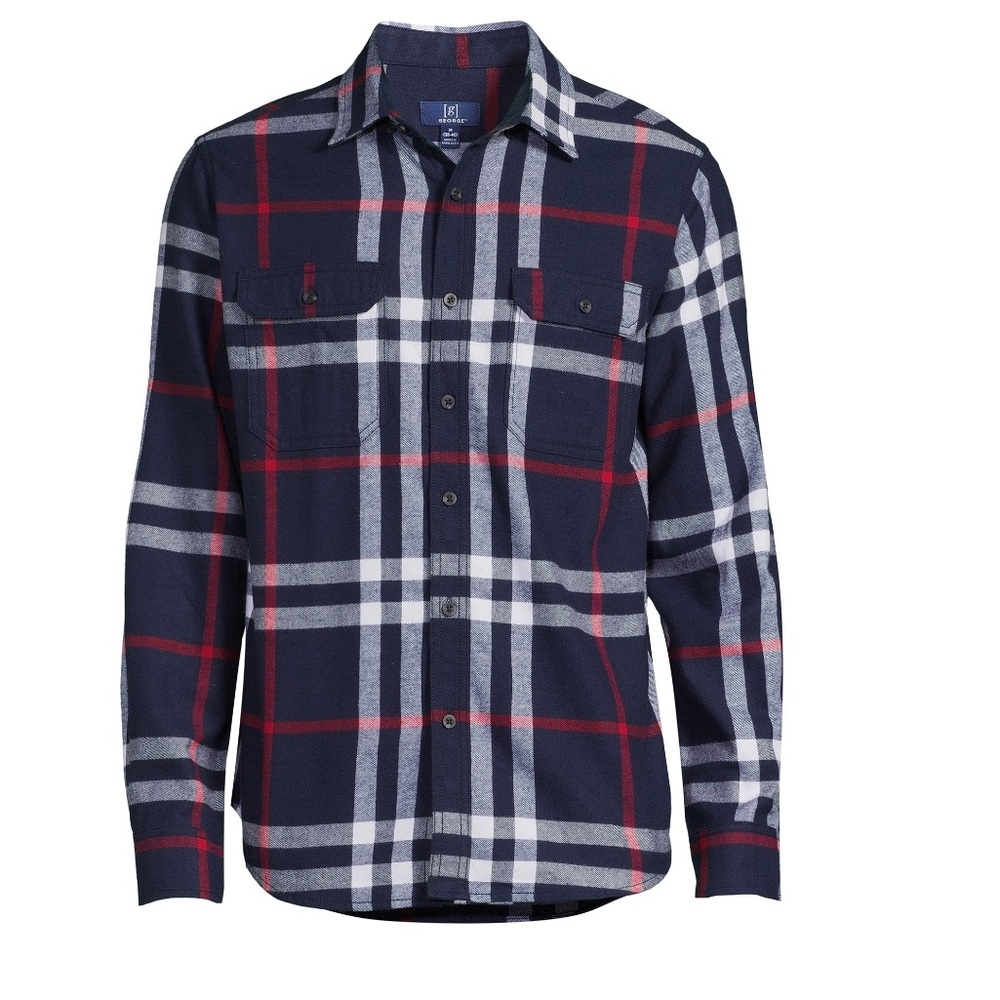 George Men’s Long Sleeve Super Soft  Plaid Flannel Shirt Size XL NWT